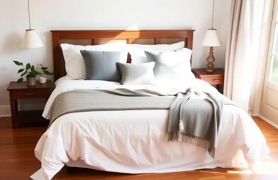 Freshly made bed with crisp white linens