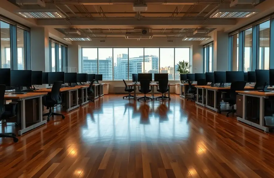 Tidy modern open-plan office after evening cleaning